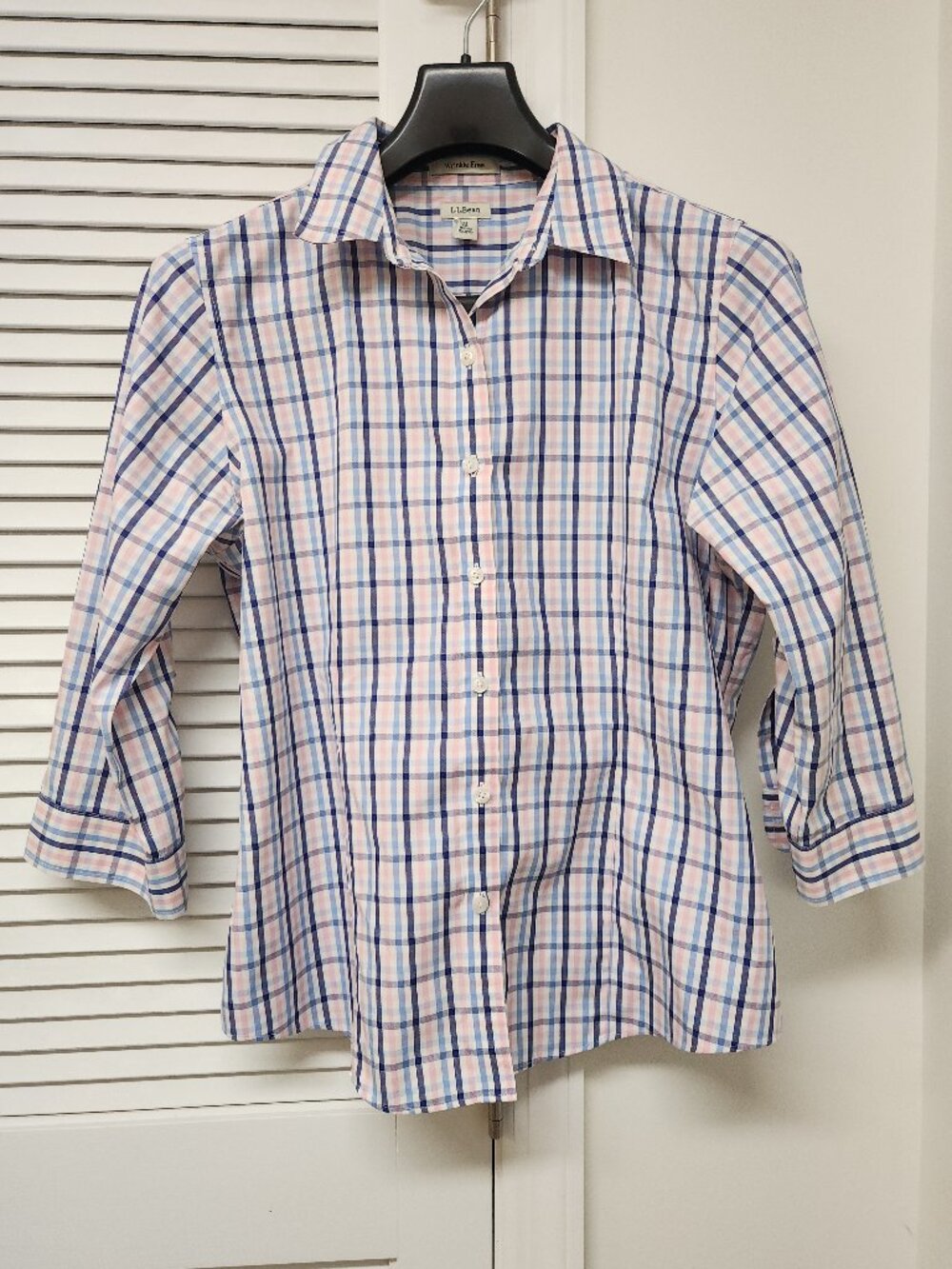 LL Bean Top Womens Size Medium Pink Plaid Button Up Career Office
